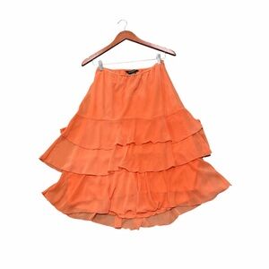 Jonathan Martin Studio Orange Ruffle Midi Skirt Y2K